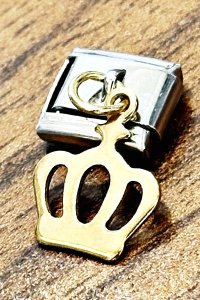 Takı Dükkanı Yellow King Crown - Italian Steel Bracelet Charm (1 Piece) 9mm Scb26c