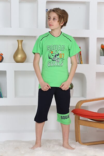 KAPİKİDS Set de pijamale Capri cu mâneci scurte de culoare verde pentru băiat...