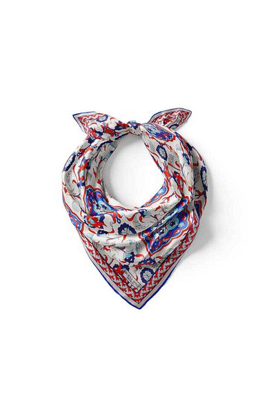 Bursa İpek Tulip Patterned White Silk Handkerchief - Saks Tile