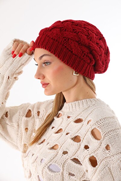 Ritagarcia Двошарова в'язана бордова шапка