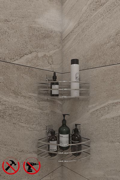 Alper Banyo Lifetime Stainless Adhesive Organizer 2 Pieces Shelf Mat Solid Soap Dispenser and Dish Sponge Additional.s2