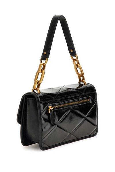 Guess Women's Brand Logo Chain Detailed Shoulder Strap Stylish Designed Black Shoulder Bag Suitable for Daily Use