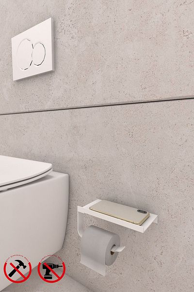 Alper Banyo White Phone Shelf Toilet Roll Holder Cell Phone Holder Shelf