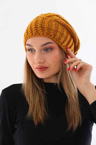 Ritagarcia Kadın Kalın Hardal Örgü Ponponlu Bere