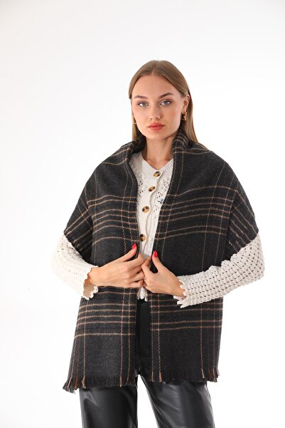 Ritagarcia Γυναικείο καρό κασκόλ με απαλή υφή από ανθρακί