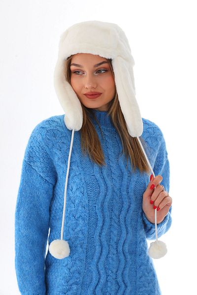 Ritagarcia Women's Ecru Fur Plush Hat with Headphones