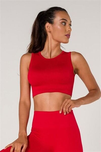 BAYKAL EM1 Mdz Collectıon Toparlayıcı Seamless Fitilli Spor Crop Top Kırmızı