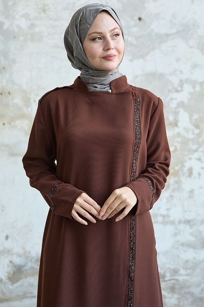 InStyle Tan Ferace με πέτρινη λεπτομέρεια - Γιακάς και μπροστινή ρόμπα