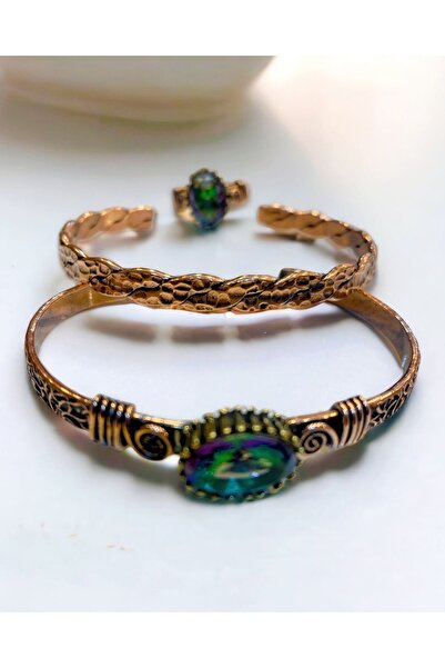 kapris concept Original Mystic Topaz Natural Stone Pure Copper Triple Combination Bracelet & Ring Set