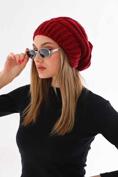 Ritagarcia Women's Thick Claret Red Knitted Pompom Beret