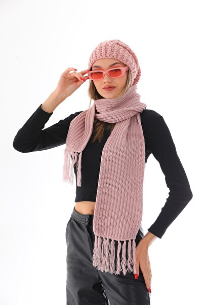 Ritagarcia Σετ Beanie Φουλάρι Πούδρα Πλεκτό Πούδρα