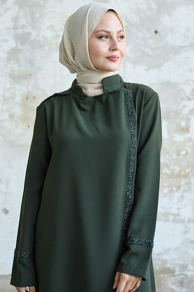 InStyle Χακί Ferace με πέτρινη λεπτομέρεια - Γιακάς και μπροστινή ρόμπα