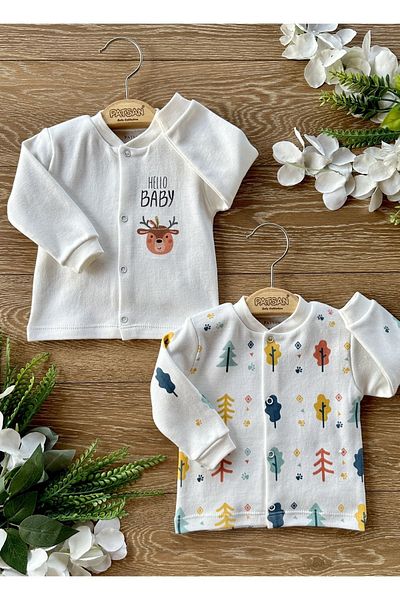 PATSAN 2-Piece Organic Cotton Combed Baby Top Cardigan Set Tree Deer