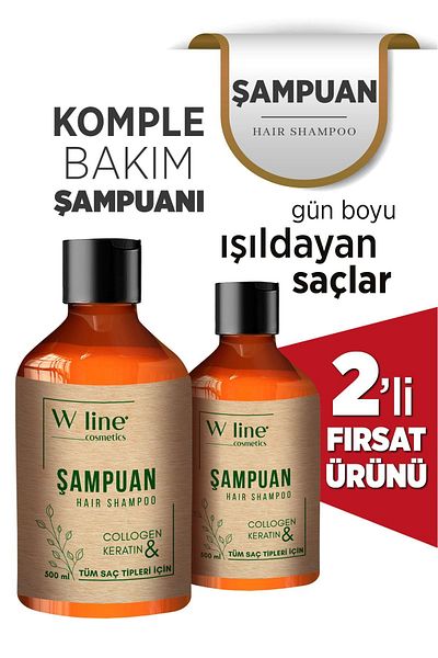 wline Anti-Hair Loss Complete Care Shampoo Collagen-Bioton-Keratin and Vitamin E Set of 2 1000 ml