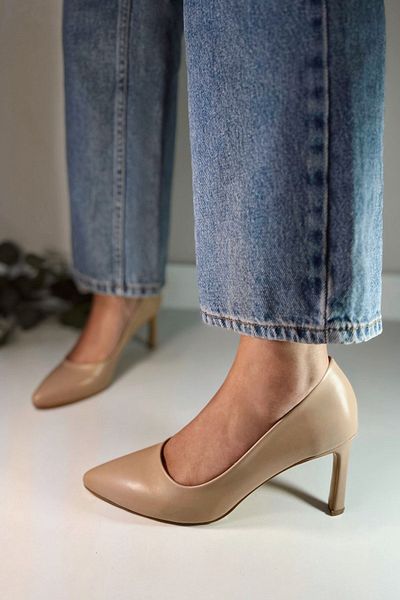 POLKA STORE Women's Freyja Matte Pointed Toe Beige Nude Stiletto Comfortable Stylish Evening Dress Heeled Shoes