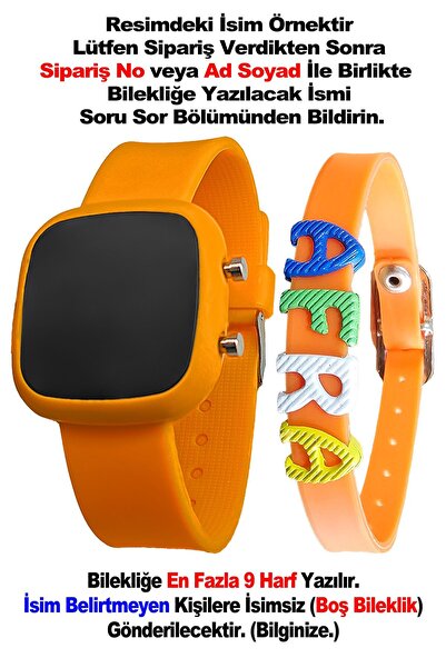 tutkanstore Dijital Çocuk Kol Saati İsme Özel Hediye Bileklik Kombine Turuncu...