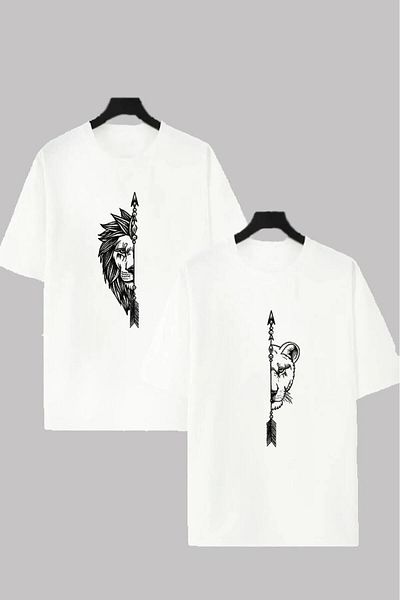 Massgai Tricou supradimensionat unisex Lion Couples - Combinație de cuplu, 100% bumbac