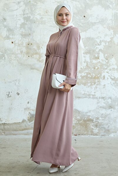 InStyle Casual Arm Piping Patterned Salvia Powder Ferace