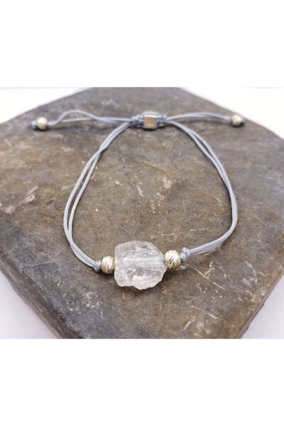 ERU JEWELLERY İşlenmemiş Doğal Taş Paraşüt İpi Bileklik - 925 Ayar Gümüş Top ...