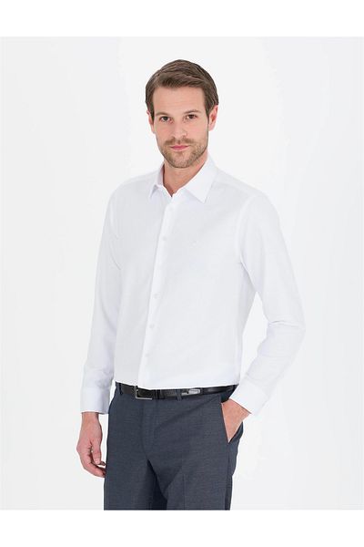Pierre Cardin Λευκό Slim Fit Ανδρικό Μακρυμάνικο Πουκάμισο