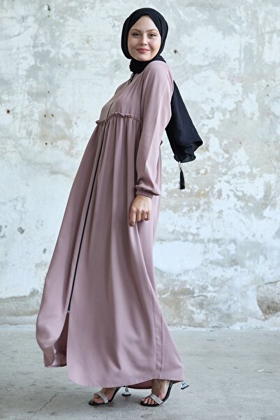 InStyle Powder Color Gathered Ferace with Tassel Detail on the Back