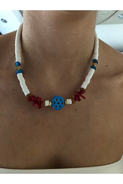 tones official Gerçek Dogal Taşlı Süryani Nazar Boncuklu Mercan Taşlı Fimo Kolye