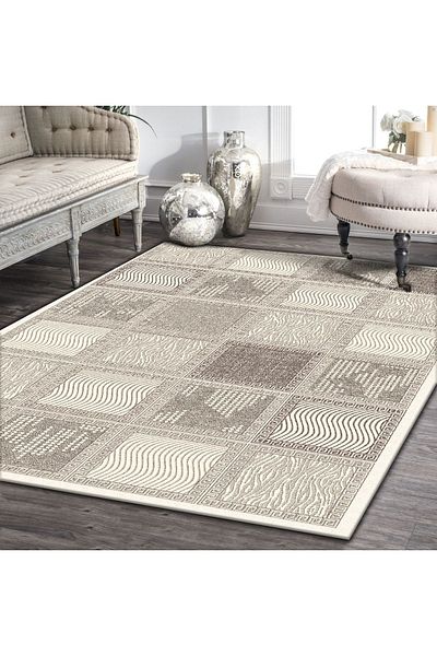 Sermod 10356-Burete în carouri modern crem verde roz mixt covor antiderapant