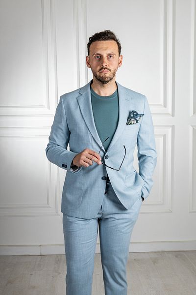 Sarar Matteo Mono Collar Slim Fit Light Mint Green Suit