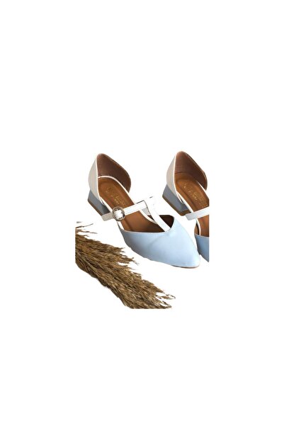 Jabi Kadın Angelos Vegan Deri Mavi Beyaz Babet