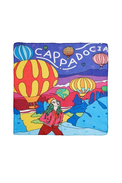 Deriderim Ikigai City Series كابادوكيا تصميم خاص رسم يدوي ملون متعدد الوظائف ملون مربع 45x45 باندانا