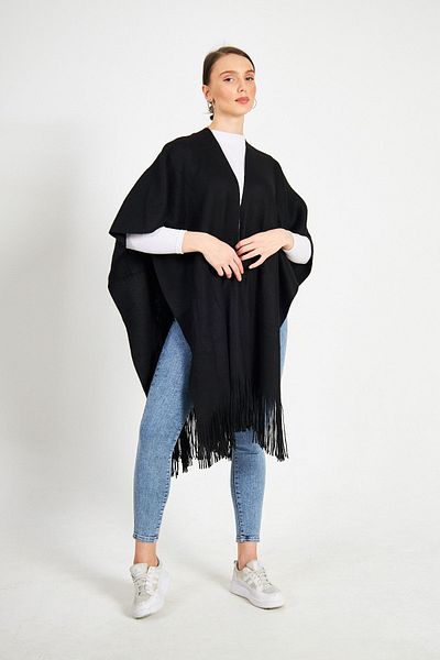 PANO Women's Poncho Shoulder Shawl Dowry Hijab Black Poncho Cardigan