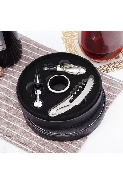 PERLOTUS Round Leather Boxed Wine Steel Opener Corkscrew Christmas Gift