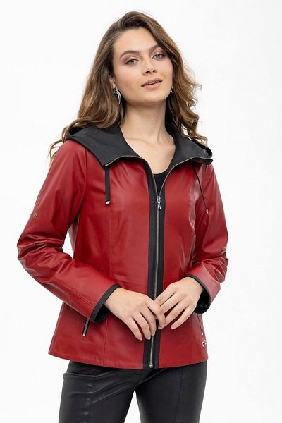 Deriderim Red Marc Zippered Wide Cut Women's Genuine Leather Coat