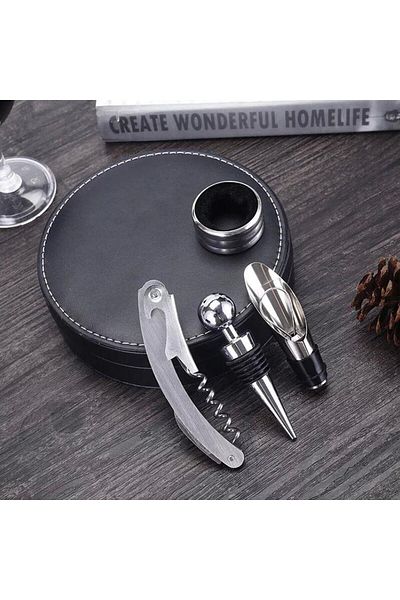 PERLOTUS Round Leather Boxed Wine Steel Opener Corkscrew Christmas Gift