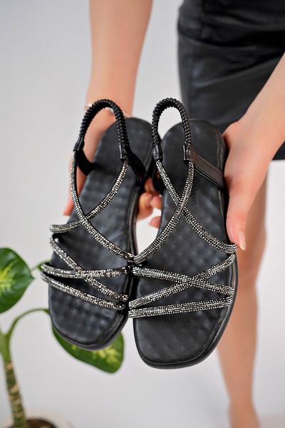 McDark Black Stone Detailed Elastic Women's Sandals