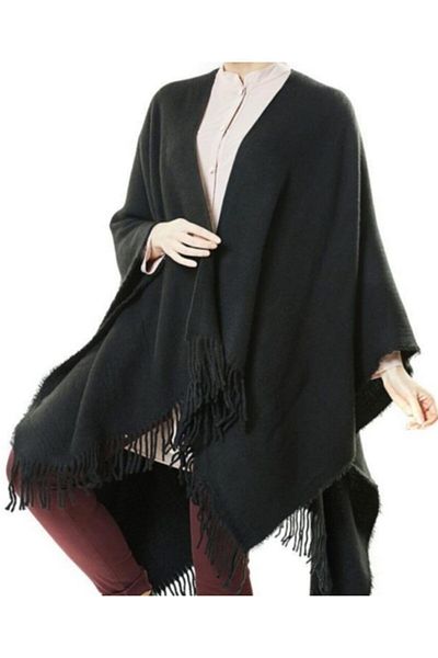 GÜLCE STORE Plain Black Women's Poncho