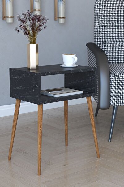 birnur pazar Birnurpazar Retro Yan Sehpa - Siyah Mermer