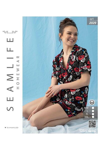 seamlife Set cămașă și pijama țesute cu mâneci scurte și pantaloni scurți pentru femei