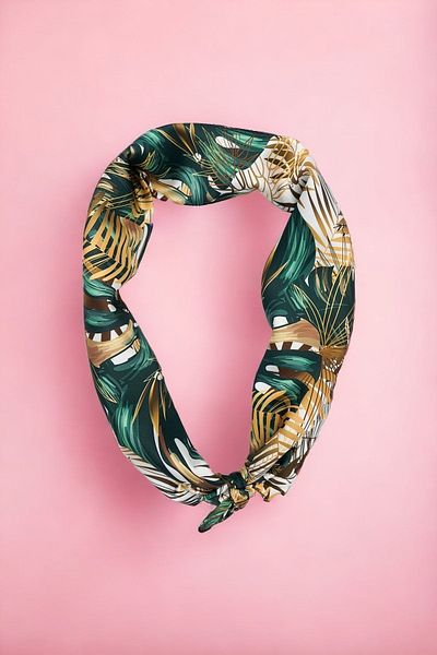 pistore Large Yellow Green Monstera Patterned Satin Bandana Colorful Scarf New Season Hair Accessory