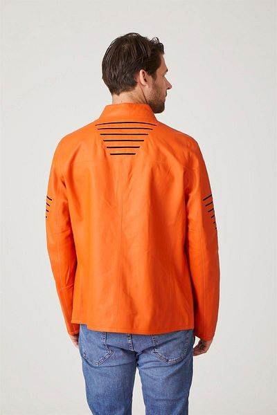 Deriderim Orange Genuine Leather Dark Blue Fabric Zippered Thin Vincenzo Men's Double Sided Coat