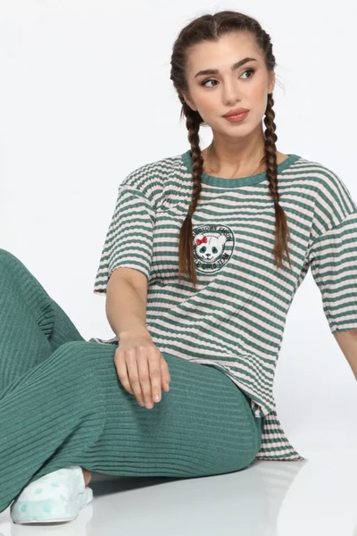 Lukitus Short Sleeve Thin Knitwear Patterned Women's Pajamas Set