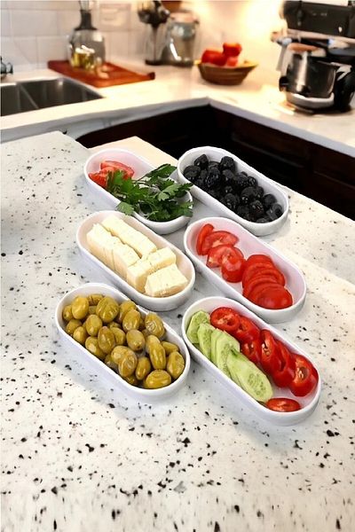 Hitfoni Breakfast Set of 6 Oval Plates & Breakfast Set & Organizer Set of 6 Cream