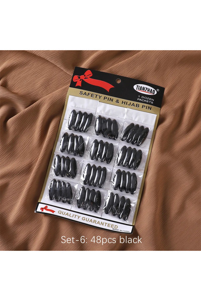 Gül 48 Adet Siyah Başörtü İğnesi , Eşarp İğnesi, Şal İğnesi (Safety Pin & Hij...