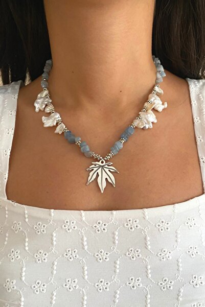 Suerte Accessories Apatit Doğal Taş Barok İnci Özel Tasarım 925 Ayar Gümüş Ya...