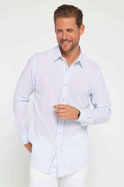 Tudors Cămașă albastră Slim Fit - mânecă lungă, in 100% bumbac, epoleți