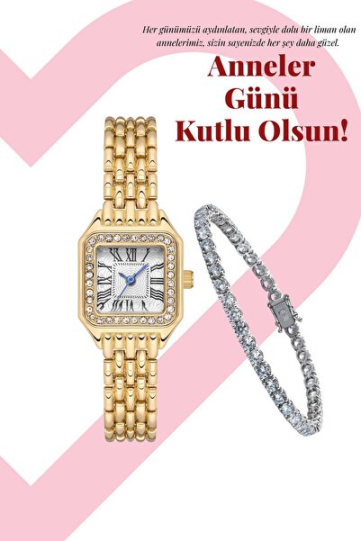 polo55.sport.1855 Sevgililer Gününe Özel Taş Detaylı Zarif Saat Ve Bileklik Seti