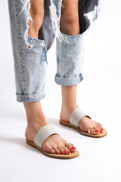 DaphneSandals Papuci de damă din piele croco bej 5205