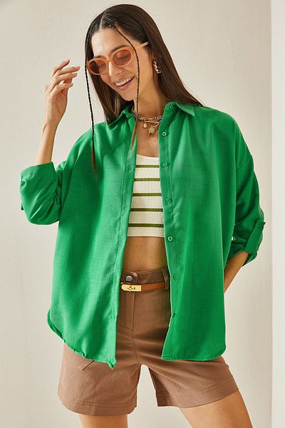 XHAN Polo Neck Green Basic Shirt - 5YXK2-48597-08