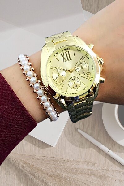 Polo55 Dekoratif Kadran Gold Metal Kadın Kol Saati