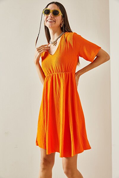 XHAN Φόρεμα V-Neck Orange Flounce - 5YXK6-48613-11